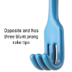 Opposite end has three blunt prong rake tips