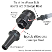 Bruening Specula and insufflator bulb attaches to otoscope head