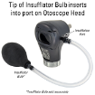 Tip of Insufflator Bulb inserts into Otoscope Head